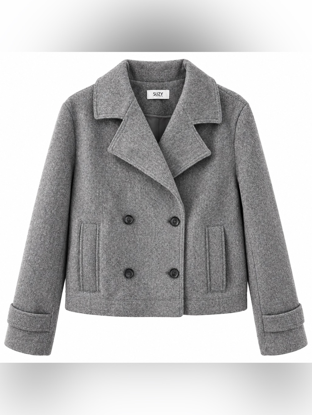 Suzy Shier Grey Cropped Double-Breasted Jacket Coat Size M